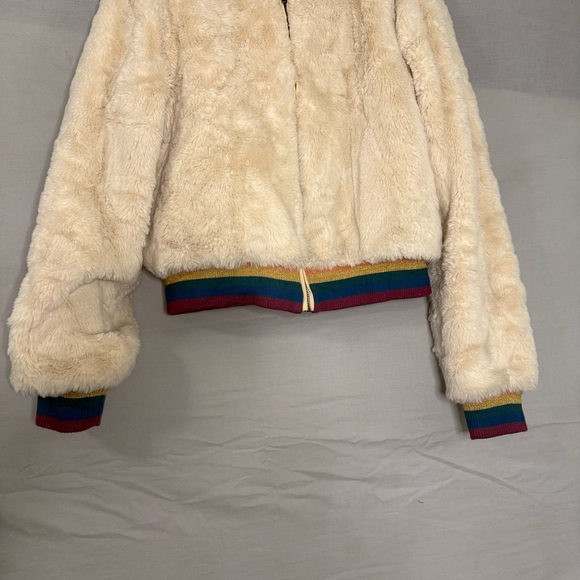 Spiritual Gangster SG Furry Bomber Jacket Rainbow Size Medium Faux Fur Boho - Picture 2 of 8